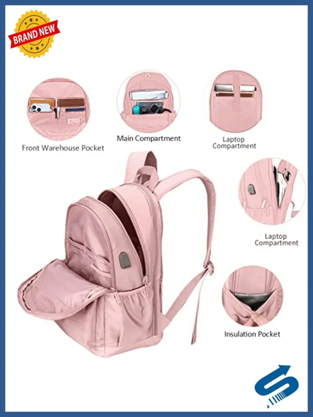 Water-Resistant Laptop Backpack with Anti-Theft Pocket and Luggage Strap
